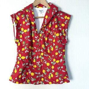 Unique Vintage Magnolia Place Lemon Blouse Womens XL Retro Preppy Pinup Classic